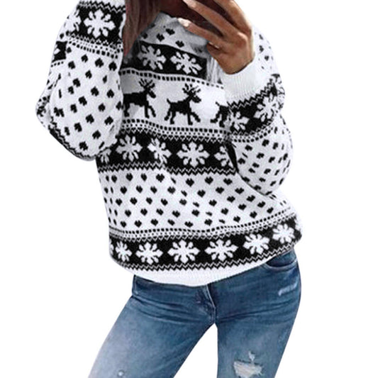 Fashion Tops Knit Christmas Snow Deer Autumn Winter Long Sleeve Jumper Womens