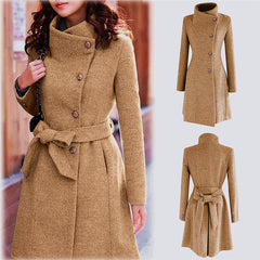 Womens Winter Lapel Wool Coat Trench Jacket Overcoat Outwear