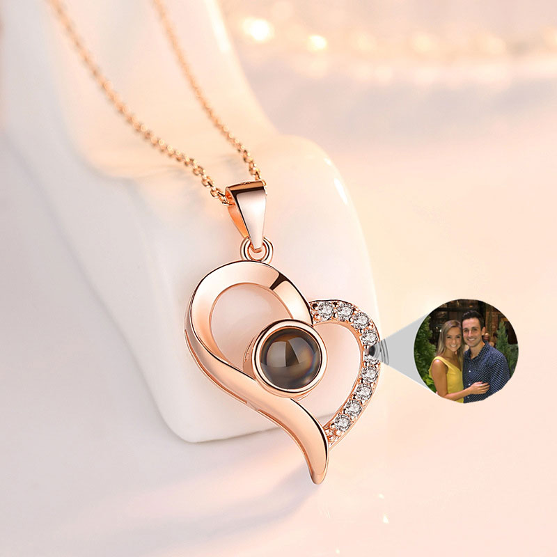 925 Silver Projection Color Photo Heart Necklace