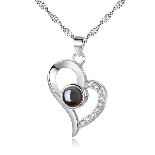 925 Silver Projection Color Photo Heart Necklace