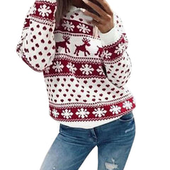 Fashion Tops Knit Christmas Snow Deer Autumn Winter Long Sleeve Jumper Womens