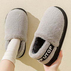 Winter Letter Cotton Shoes With Heel Garden Outdoor Indoor Floor Home Slippers Thick-soled Plush Slippers Women Men Couple