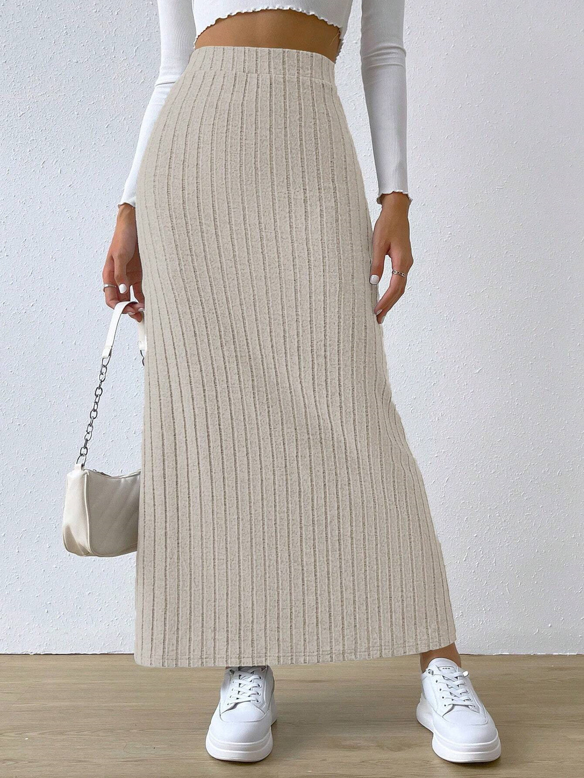 Spring Long Skirt High Waist Side Slit Slim Fit Knitted Women's Dress