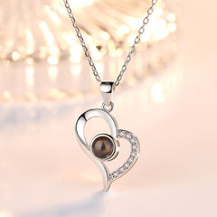 925 Silver Projection Color Photo Heart Necklace