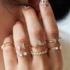 11-Piece Minimalist Bohemian Pav'e Ring Set in 18K Gold Plating