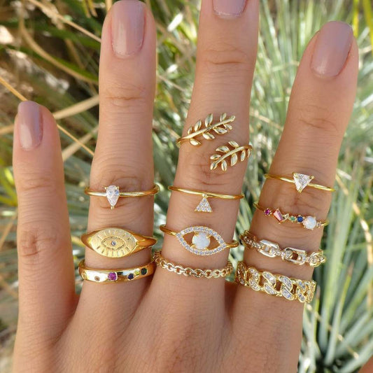 11-Piece Minimalist Bohemian Pav'e Ring Set in 18K Gold Plating