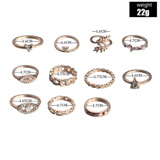 11-Piece Minimalist Bohemian Pav'e Ring Set in 18K Gold Plating