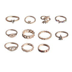 11-Piece Minimalist Bohemian Pav'e Ring Set in 18K Gold Plating