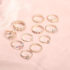 11-Piece Minimalist Bohemian Pav'e Ring Set in 18K Gold Plating