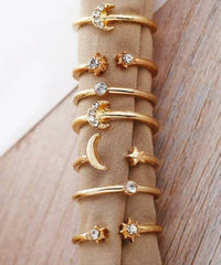 11-Piece Minimalist Bohemian Pav'e Ring Set in 18K Gold Plating