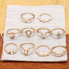 10 Piece Opal Created Ring Set With ® Crystals 18K Gold Plated Ring in