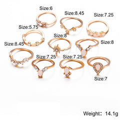 10 Piece Opal Created Ring Set With ® Crystals 18K Gold Plated Ring in