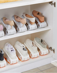 Plastic Double Layer Integrated Adjustable Shoe Rack Storage