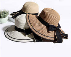 Sun Hat Big Black Bow Summer Hats For Women Foldable Straw Beach Panama Hat Visor Wide Brim Femme Female 2018 New