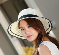 Sun Hat Big Black Bow Summer Hats For Women Foldable Straw Beach Panama Hat Visor Wide Brim Femme Female 2018 New