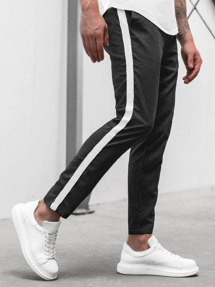 Horizontal Bars And Trendy Slim Trousers For Men