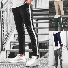 Horizontal Bars And Trendy Slim Trousers For Men